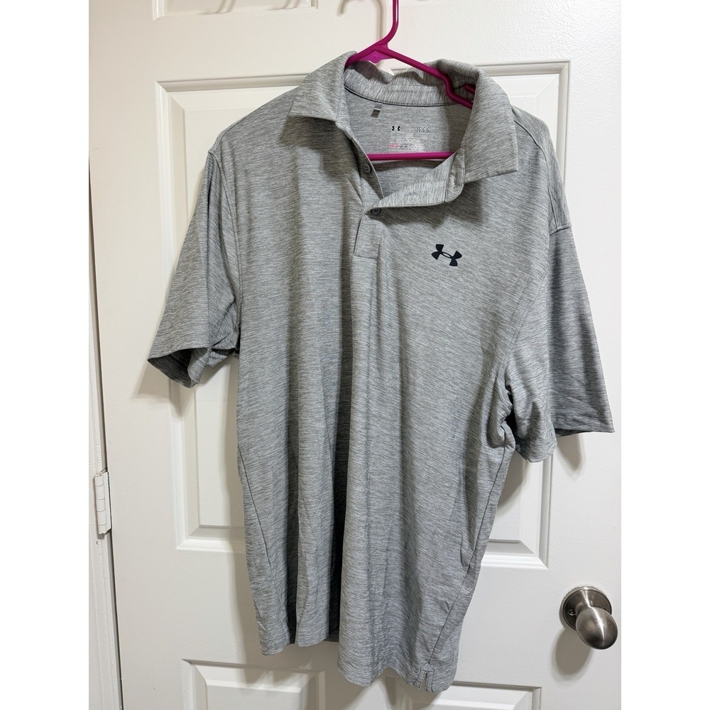 Under Armour Heat Gear GREY Wounded Warrior Project Polo Shirt Loose LARGE EUC